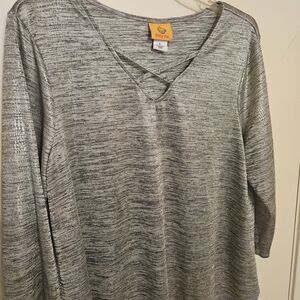 Ruby Rd. Shimmering Silver Long Sleeve Top